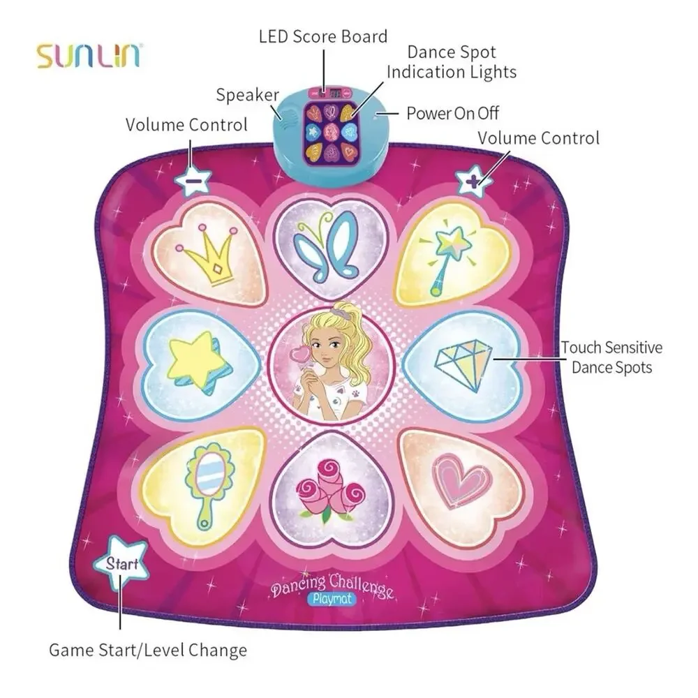 SUNLIN Dance Mat Rhythm Step Play Mat LED Music Kids Pink NIB 35”x36”